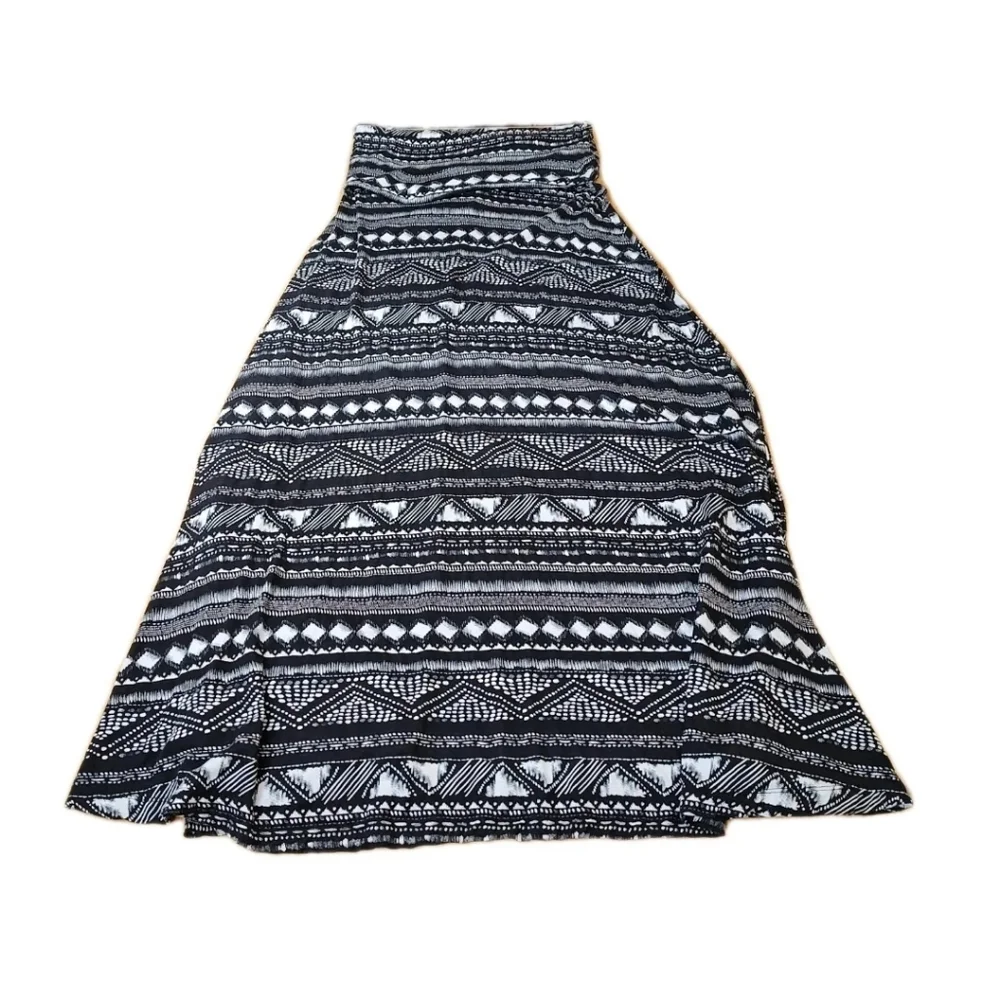 Mudd Aztec Tribal Maxi Skirt Woman Large Big Inky Black Foldover Waistband Y2k